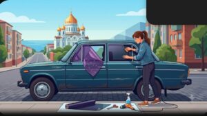 Процесс замены старой тонировочной пленки на стеклах автомобиля в современном сервисном центре